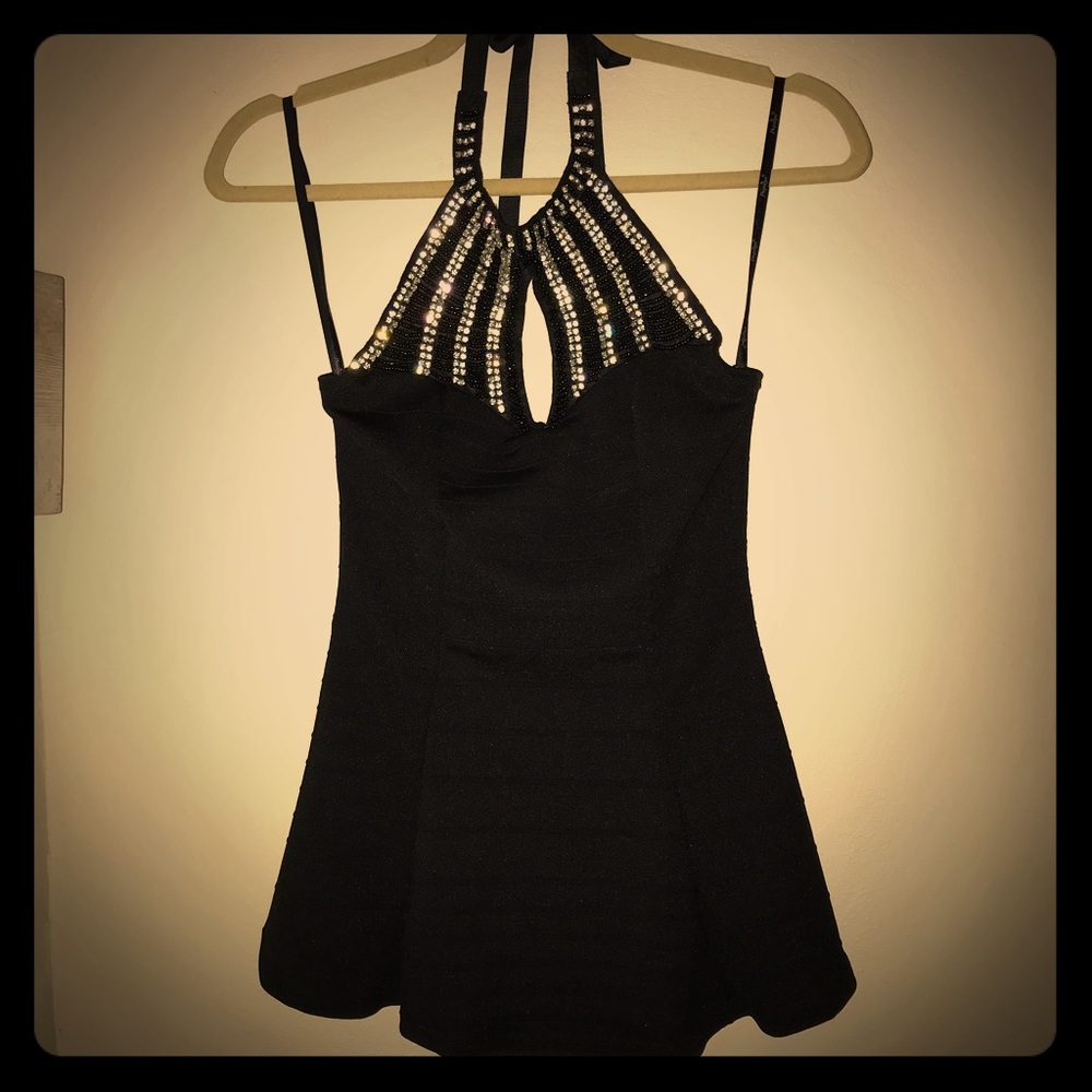 COPY - Halter top black with jeweled bust and cut…